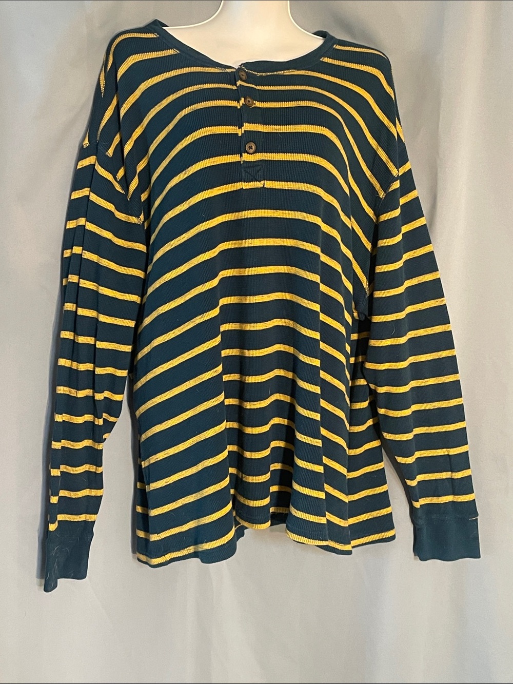 The Foundry Supply Co. Navy and Yellow Striped Henley Sweatshirt